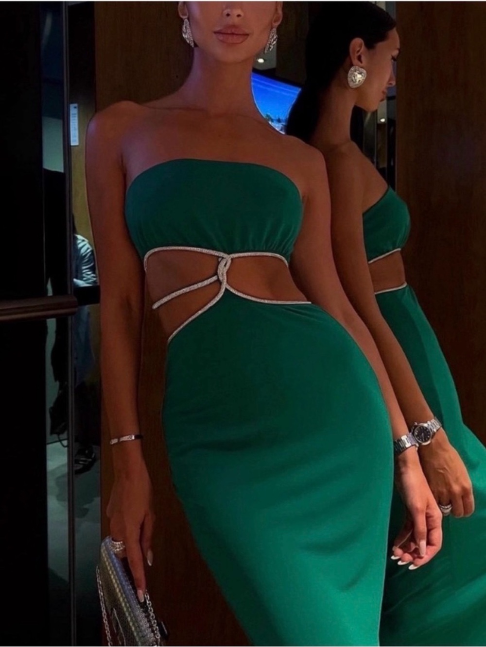Meshki Billie Strapless Cutout
Maxi Dress with Crystal Trim